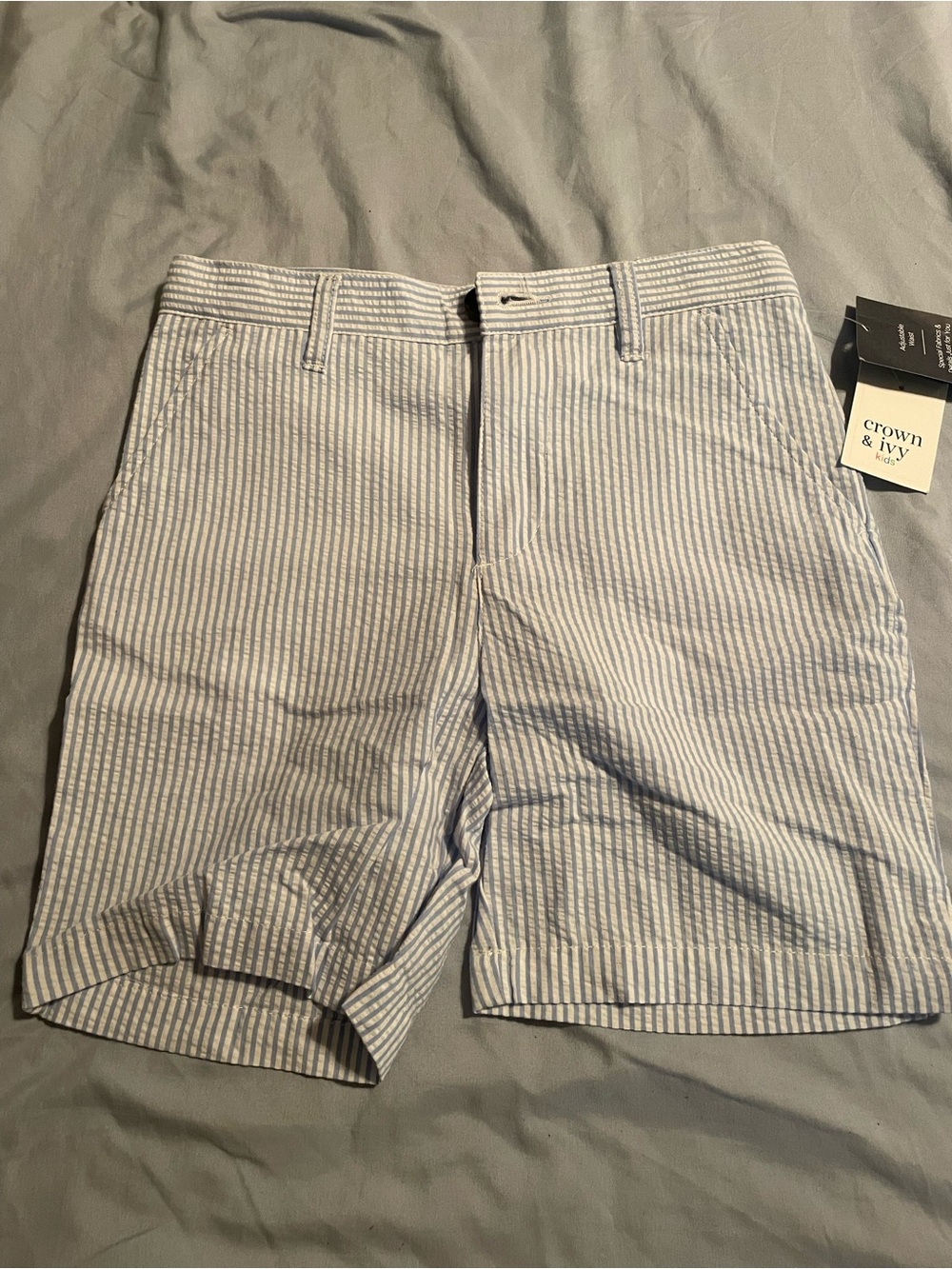 Crown & Ivy Boys Blue Seersucker Stripe Shorts